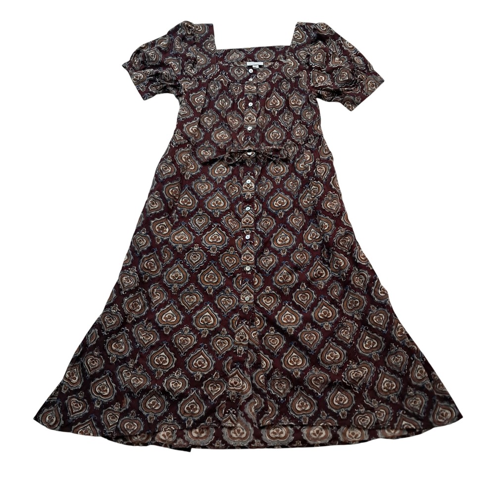 J. Jill Dress Women's‎ Small Petite Midi Square Neck Paisley Organic Cotton Boho